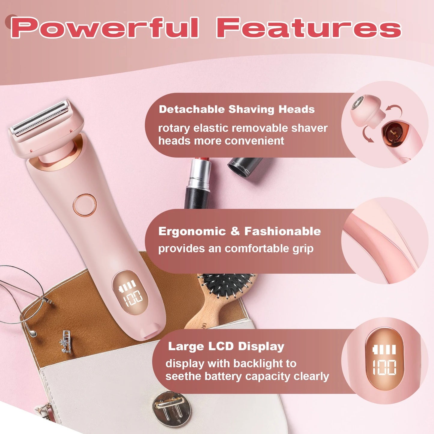 2 In 1 Electric Hair Remover For Women Epilator Bikini Trimmer Face Shavers Hair Razors For Underarms Legs Ladies Body Trimmer